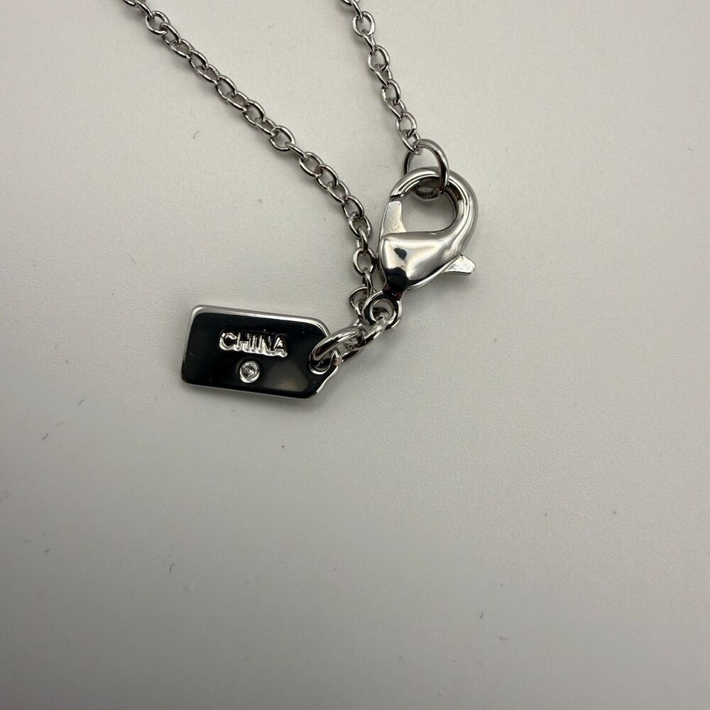 New Coach Heart Pendant Necklace Silver Chain 17" C Monogram with Dust Bag - Picture 8 of 13